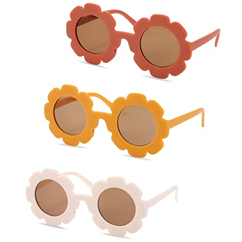Berkelen Gafas de Sol para Niñas 3 Pares Gafas de Sol de Flor Redonda Gafas de Sol Linda al Aire Libre para Viajes, Playa, Accesorios de Fiesta (Color A) Cover