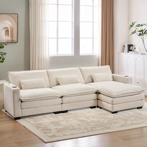 FrenzyBird Modern Sofa, Comfortable Sofa, Sofa with Cup Holder and USB Charging Interface, deep seat Sofa、sectional Couch、couches（White） Cover