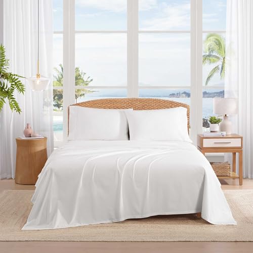Image of Tommy Bahama - Twin Sheet Set, 100% Cotton Percale Bedding with a Crisp & Cool Feel, Deep Pockets, Bed Sheets with Matching Fitted Sheet & Pillowcase (Cool Zone White)