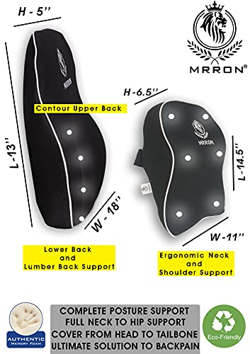 Image of MRRON Supreme EXEMPHLAR Series Memory Foam Elongated Neck Rest & Lumbar Support for Car or Office Chair- Neck Pillow car Cushion Kit Designed Ergonomically for Extra Neck Support (Black)