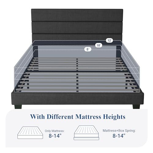 Allewie Queen Upholstered Platform Bed Frame with Headboard and Strong Wood Slat Support/Mattress Foundation/Easy Assembly/No Box Spring Needed, Dark Grey