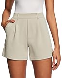 Iuga Womens Dress Shorts For Women High Waisted Trouser Summer Business Womens Dressy Casual Pleated Wide Leg Shorts Khaki