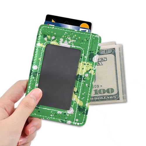 Green White Mottled Pattern leather slim front pocket wallet for men with money clip RFID Blocking small credit card wallet for Men and Women4