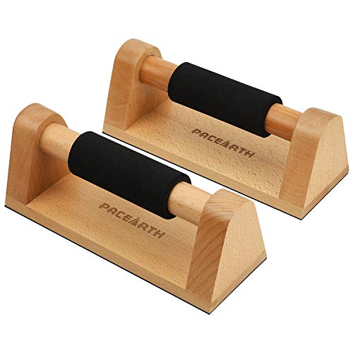 PACEARTH Wood Push Up Bars with Full Non-Slip Baseplate 8mm Comfortable Rubber Grip