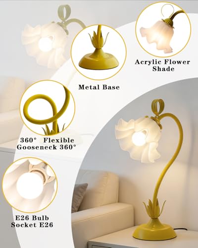 Image of WERFOP Flower Table Lamp Cute Desk Lamp for Bedroom Home Decor (Yellow)