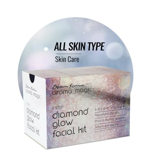 Aroma Magic 6 step Diamond Glow Facial Kit Set | Rejuvenates skin, restoring radiance & softness | Mint & Neem Extract, Vitamin E, Aloe Vera | All Skin | 5 Single Use Kit | Pack of 1