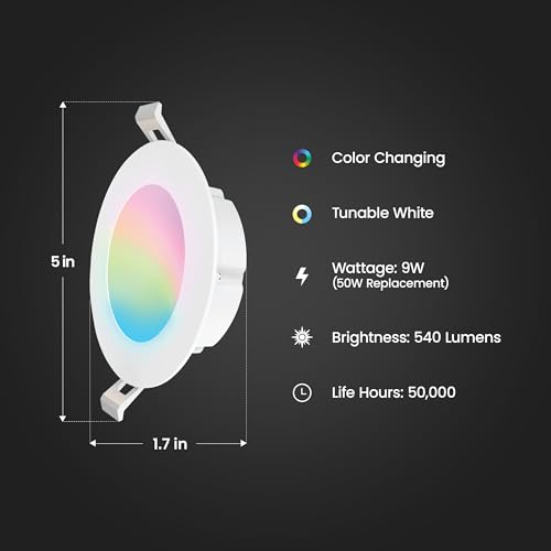 Image of Feit Electric 4 inch Smart LED Canless Recessed Downlight, 50W EQ, Dimmable, WiFi Enabled, Compatible with Alexa and Google Home Asst, Color Changing, 90 CRI, 540 Lumens, 4 Pack, LEDR4XT /RGBW /CA /AG /4