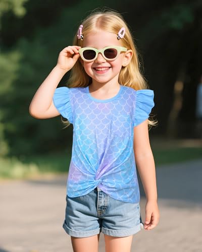 Girls Shirts Cute Summer Short Sleeve T Shirt for Little Girl Unicorn Mermaid Blouse Tunic Tee Tops for 3-8 Years2