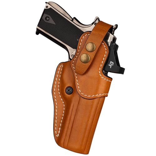 OWB Leather Holster for 1911 5', 4.25' & 4' Barrel with Rail and No Rail Version, Optic-Ready, Compatible with Kimber, Colt, Tisas, S&W, Springfield, Ruger, Remington & More, Brown, Right