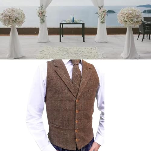 Men's Vest Soft Jacket Herringbone plaid Business Waistcoat for Gentleman Best Man Wedding Vest4
