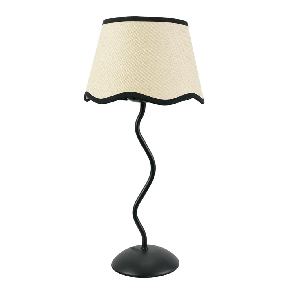 Valuelights Black Wiggle Metal Stem Table Lamp With Linen Scallop Trim Tapered Lamp Shade
