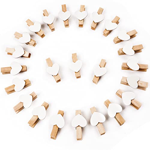 Vicloon 90 Stück Herzklammern, 3.5cm Holzklammern Klein, Mini Wäscheklammern für Fotos Bilder Collagen Postkarten Geschenke, Schule Büro Hausaufgabe Deko, Clips für DIY, Fotohalter, Basteln