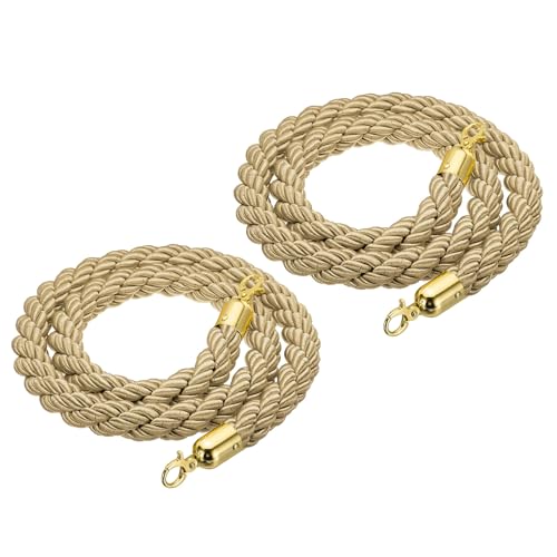 PATIKIL Stanchion Rope, 2 Pack 1.5m/5Ft Barrier Rope Twisted Post Ropes with Snap Hooks for Posts Stands Queue Divider Crowd Control of Hotel, Golden Hook, Champagne Gold Rope