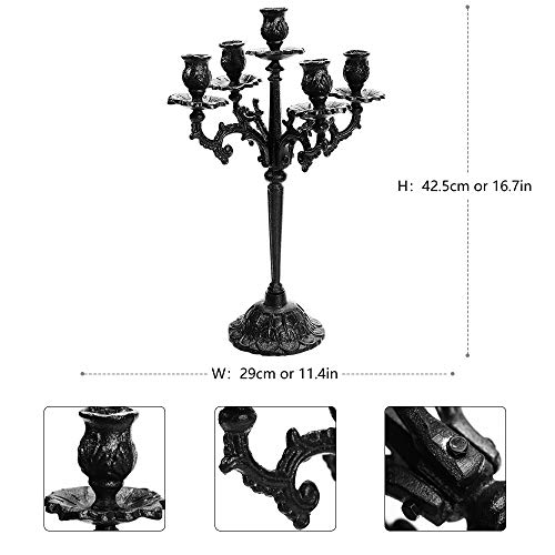Sungmor Heavy Duty Cast Iron Candlestick Holders - Handcrafted Vintage Candelabra - 43Cm/17Inch Tall & 5 Arms Candle Holders - Decorative Pillar Candle Stand For Christmas Birthday Wedding Home Party #TOP3
