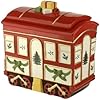 Spode Christmas Tree Cookie Jar with Lid, 8.5 Ceramic Holiday Train Car Dish for Cookies, Candy, Nuts - Festive Christmas Home Decor & Holiday Treats Jar - Great for Collectors