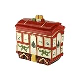Spode Christmas Tree Cookie Jar with Lid, 8.5' Ceramic Holiday Train Car Dish for Cookies, Candy, Nuts - Festive Christmas Home Decor & Holiday Treats Jar - Great for Collectors