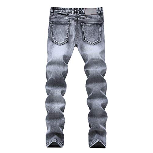 Andongnywell Men's Ripped Distressed Skinny Moto Biker Jeans Slim Grey Stretch Jeans for Man Trousers2