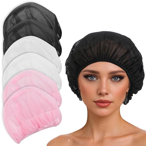 Guduling 6pcs Net Plopping Cap for Drying Curly Hair, Hair Net for Sleeping, Elastic Band, Suitable for Drying Hairs, Kitchen, White, Pink, Black