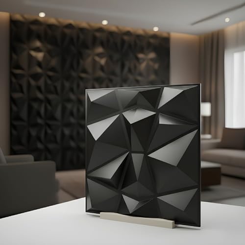 Image of Kayra Decor 3D Wall Panel PVC Diamond Design, Black Color (19.7 X 19.7, (Pack of 12) Covers 32.28 Sq. Ft.