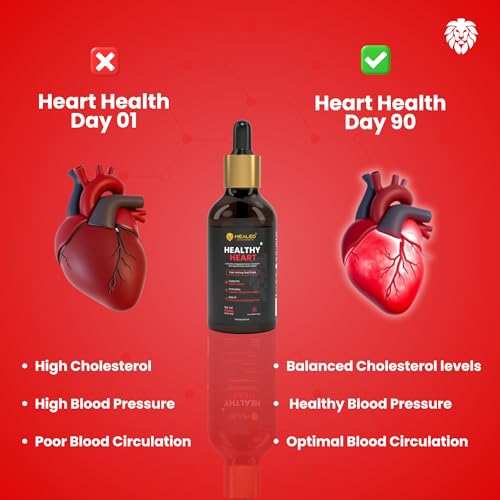 Image of Healeo Healthy Heart Drops 50ml - Fast-Acting Liquid Supplement with CoQ10, Arjuna, Grapeseed Extract, L-Carnitine - Supports Cholesterol, Blood Pressure & Circulation, No Sugar, Non-GMO