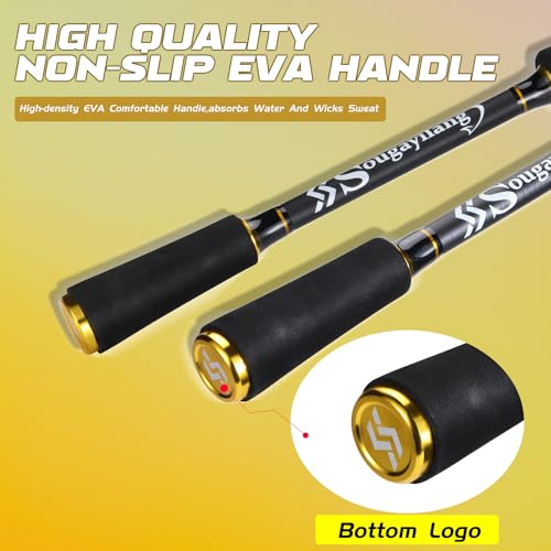 Image of Sougayilang Fishing Rod, Composite Glass & Carbon Fiber Blanks Spinning Rod and Casting Rod, 2Pc Fishing Pole with EVA Handle-Golden-1.8m-Spinning