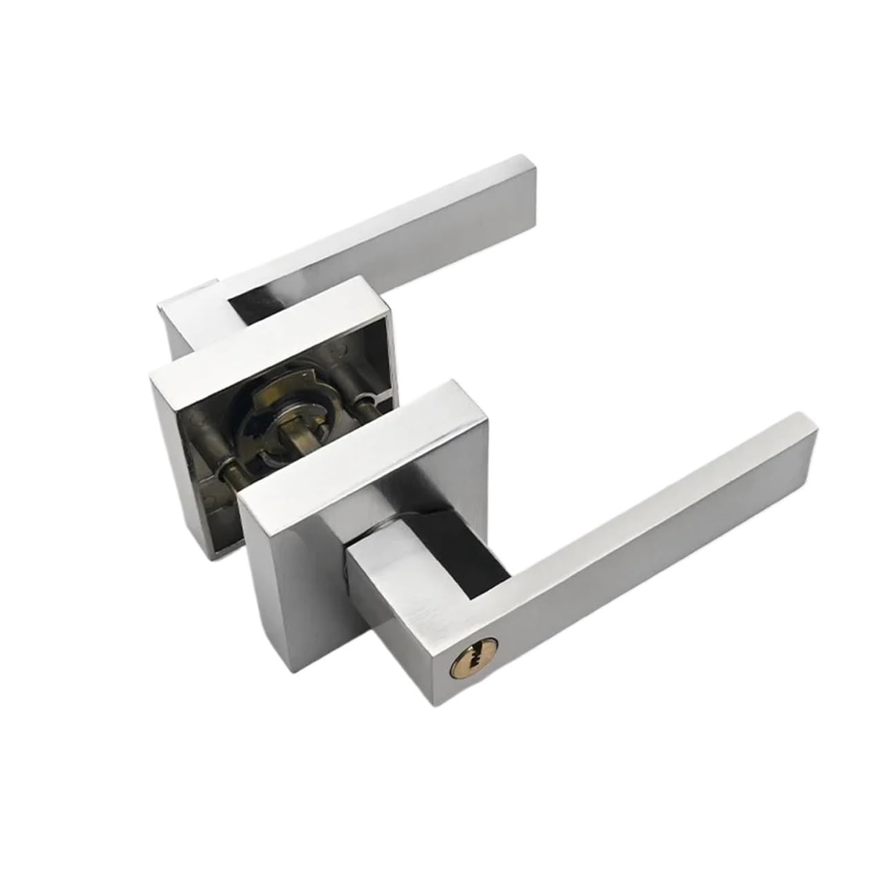 Indoor Bedroom Three Bar Handle Lock Door Lock Handle Lock 1Pcs(Silver with Key)