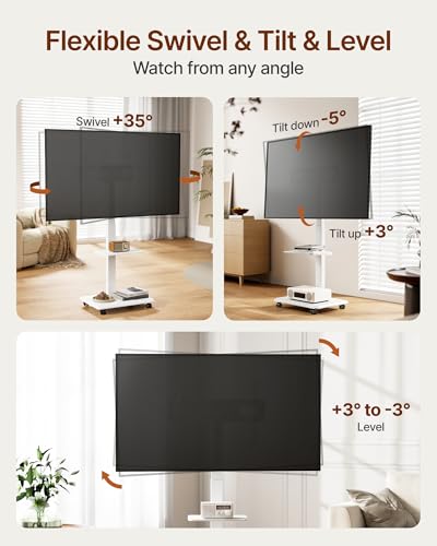 Image of Steel Base Rolling TV Stand with Power Outlet for 32-75 inch TVs,WH