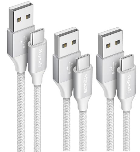 etguuds Cabo USB C branco [3Pack 1/1/2M], iPhone 16 cabo USB tipo C carregamento rápido 3A nylon trançado cabo USB A a C compatível com iPhone 15 Pro Galaxy S23 S21 S20 S10 Huawei P40 P30
