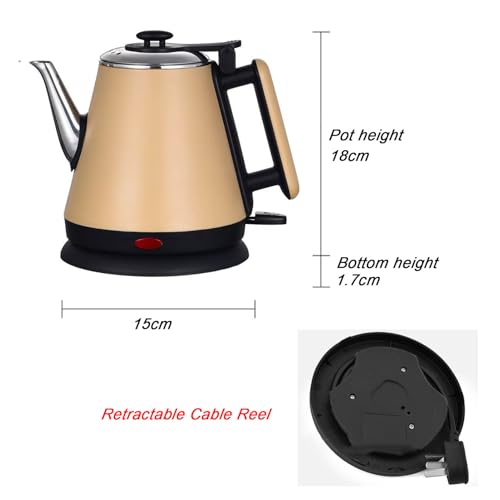 Bouilloire électrique jaune 1,2 L en acier inoxydable pour eau chaude thé café