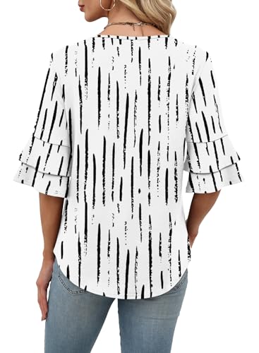 Image of OFEEFAN Spring Tops for Women Boho Shirts Fashion Clothing Cute 3 /4 Length Sleeve Blouses Dressy Casual Summer Outfits