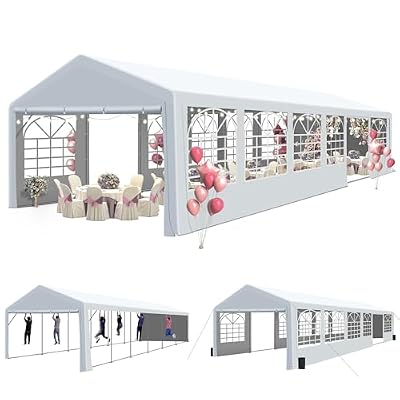 GARTOO 20' x 40' Heavy Duty Party Tent - Outdoor Wedding Gazebo Event Shelter Canopy with Removable Sidewall & 4 Sand Bags for Outdoor Event, Wedding, Birthday Party