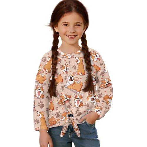 JEOCODY Girls Long Sleeve Shirts Cute Clothes Size 5-12 Casual Crewneck Tees Blouses Soft Pullover Shirts