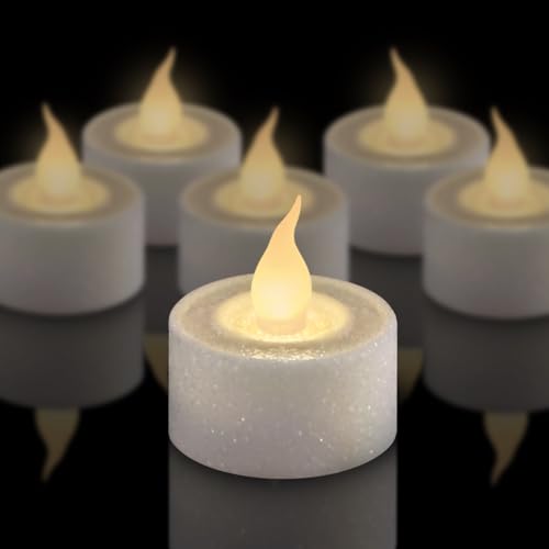 Image of FURORA LIGHTING White Glitter Flameless Tealights - 1.45 inch W x 1.57 inch H, 12-Pack, Batteries Included