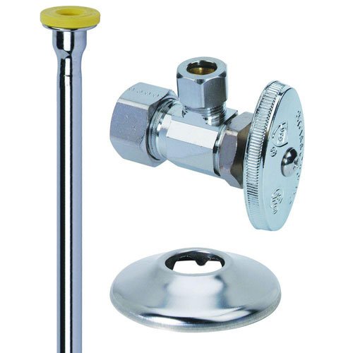 BrassCraft OCR1912DLX C Toilet Kit: 1/2" Nominal Comp x 3/8" O.D. Comp Brass Multi-Turn Angle Valve with 12" Riser, Escutcheon