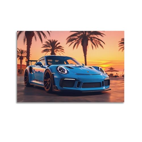 LADV Affiche de voiture de course Miami Blue 911 GT3 RS Sport Car Peinture décorative sur toile Oeuvre d'art murale Image 30 x 45 cm