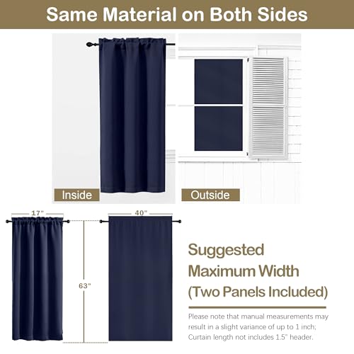 Image of Navy Blue Blackout Curtains for Bedroom 63 Inch Length 2 Panels, Protect Privacy Thermal Insulated Curtains for Bedroom, Dual Rod Pocket Window Treatments Blackout Drapes, 2x40Wx63L Inches