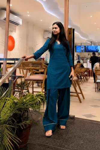 Image of Women's Rayon Farshi Salwar Suit with Palazzo Set 3 /4 Sleeves Plain Kurti for Women and Girls