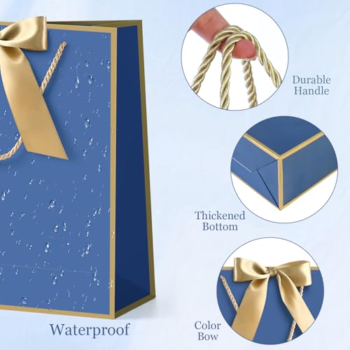 Image of JMANNI Gift Bag, 2PCS Gift Bags with Ribbon and 2 Greeting Cards 4 Tissue Paper, Portable Paper Gift Bag with Handles, Birthday Gift Bags,Present Bags for Wedding Party Mothers Day(Blue)