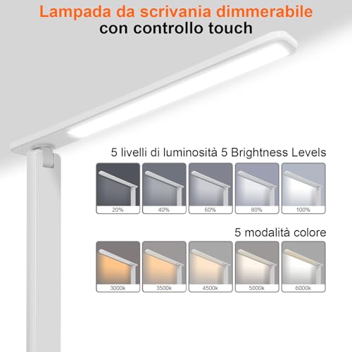 lampada da scrivania,lampada da lettura,dimmerabile lampada da tavolocon porta USB, 3 modalità di illuminazione, lampada da comodino pieghevole per lettura,unghie,lavoro,studiare,ufficio,dormitorio