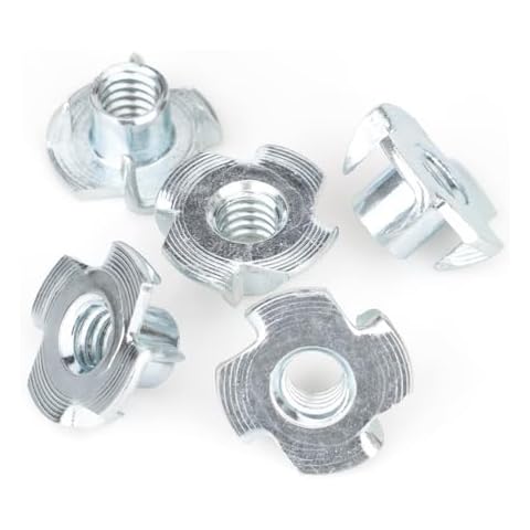 1/4"-20 T-Nuts (100 Pack), Zinc-Plated Steel Corrosion Resistant, 5/16" Barrel Length, 4-Pronged Tee Nut for Wood, Rock Climbing Holds, Cabinetry Cover