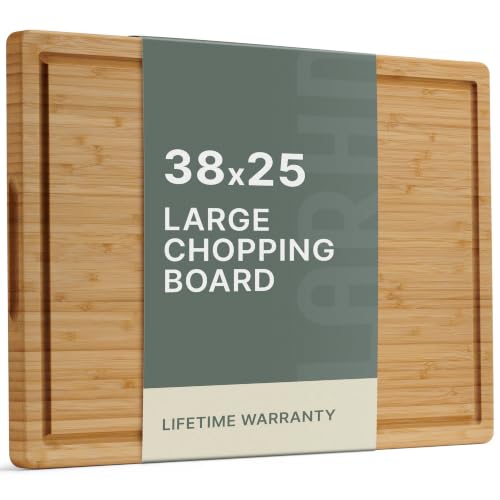 LARHN Bamboo Wooden Chopping Board with Handle - 38x25x2cm -
