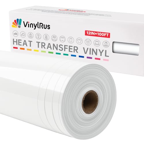 VinylRus Heat Transfer Vinyl-12 x 100ft White Iron on Vinyl Roll for...