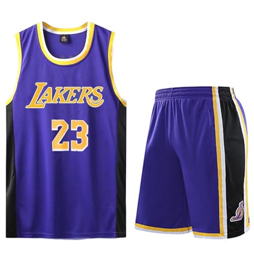 Camiset Baloncesto Niño, Morado Conjunto Baloncesto Niño, Camiseta y Pantalones Cortos de Baloncesto, Equipación Basketball Niños Sin Mangas, Tamaño: 22 (Altura:120-130 CM)