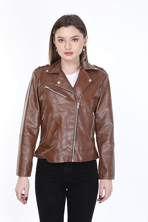 Image of Women Leather Jacket Solid and Riding Biker trending Jacket