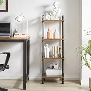 IBUYKE Industrial Pipe Ladder Shelf,4-Tier Vintage Style Book Shelf,Free Standing Units,Display Rack and Storage Organizer for Living Room,Bedroom,Kitchen,Rustic Brown UTMJ404H IBUYKE Industrial Pipe Ladder Shelf4 Tier Vintage Style Book ShelfFree Standing UnitsDisplay Rack and Storage Organizer for Living RoomBedroomKitchenRustic Brown UTMJ404H