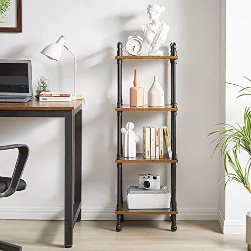IBUYKE-Industrial-Pipe-Ladder-Shelf4-Tier-Vintage-Style-Book-ShelfFree-Standing-UnitsDisplay-Rack-and-Storage-Organizer-for-Living-RoomBedroomKitchenRustic-Brown-UTMJ404H IBUYKE Industrial Pipe Ladder Shelf4 Tier Vintage Style Book ShelfFree Standing UnitsDisplay Rack and Storage Organizer for Living RoomBedroomKitchenRustic Brown UTMJ404H