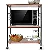 Himimi Étagère de Cuisine Desserte Chariot de Service Étagère Micro-Ondes avec 10 Crochets, Environ 60 x 40 x 75 cm, Marron Clair