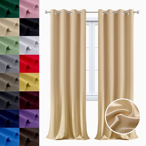 Rideaux occultant et obscurcissant beige | Grand rideau opaque de chambre 236 x 270