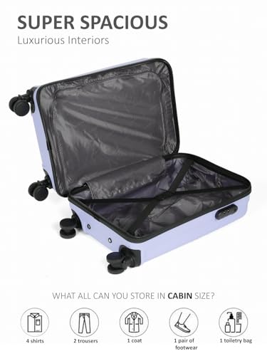 Image of Teakwood Small Size 8 Wheels Trolley Bag, Hard Cabin with Zipper Closure, Adjustable Push Button & Cross Side Strap, Number Lock System 360 Degree (Small, Lavender)
