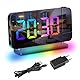 Exmate Projektionswecker, Digital Wecker mit Projektion, 2 USB-Ladeanschluss, 6.5’’ Dynamischer RGB-Spiegelbildschirm, Snooze Alarm, Einstellbare Helligkeit (Schwarz mit Adapter)